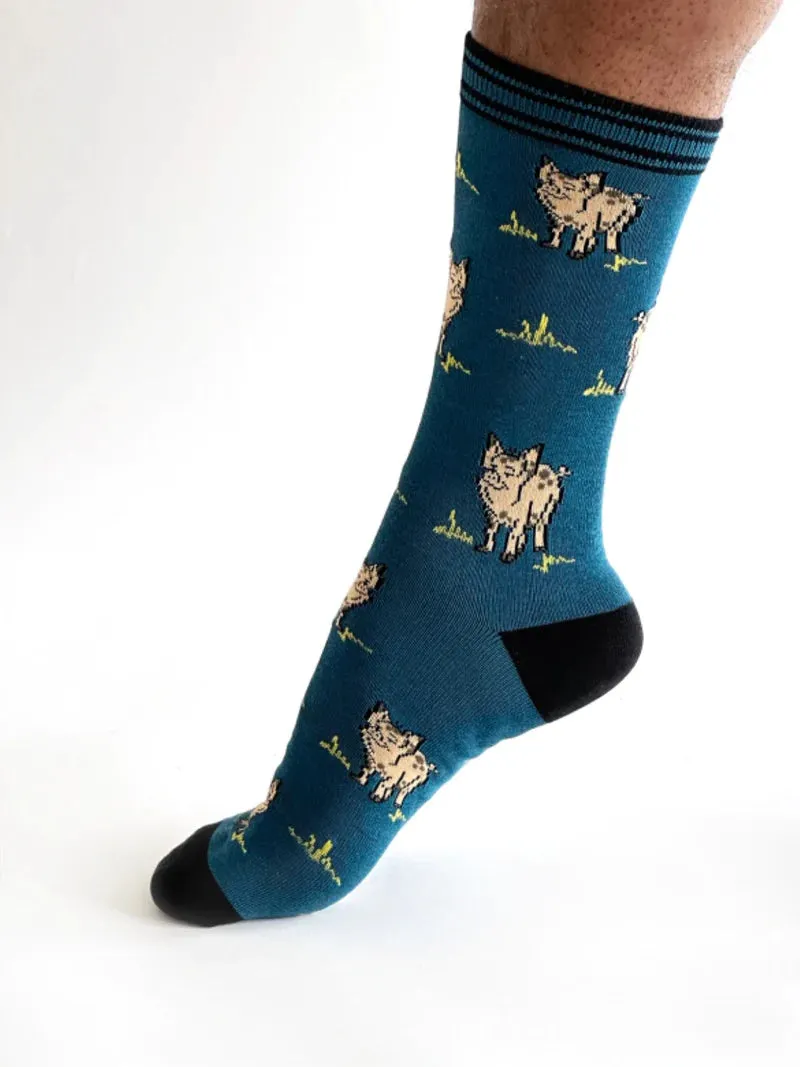 Willem Pig Bamboo Socks in Steel Blue by Thought, Size 7-11