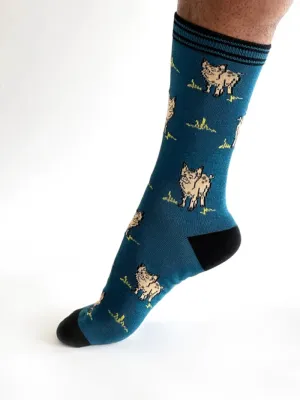 Willem Pig Bamboo Socks in Steel Blue by Thought, Size 7-11