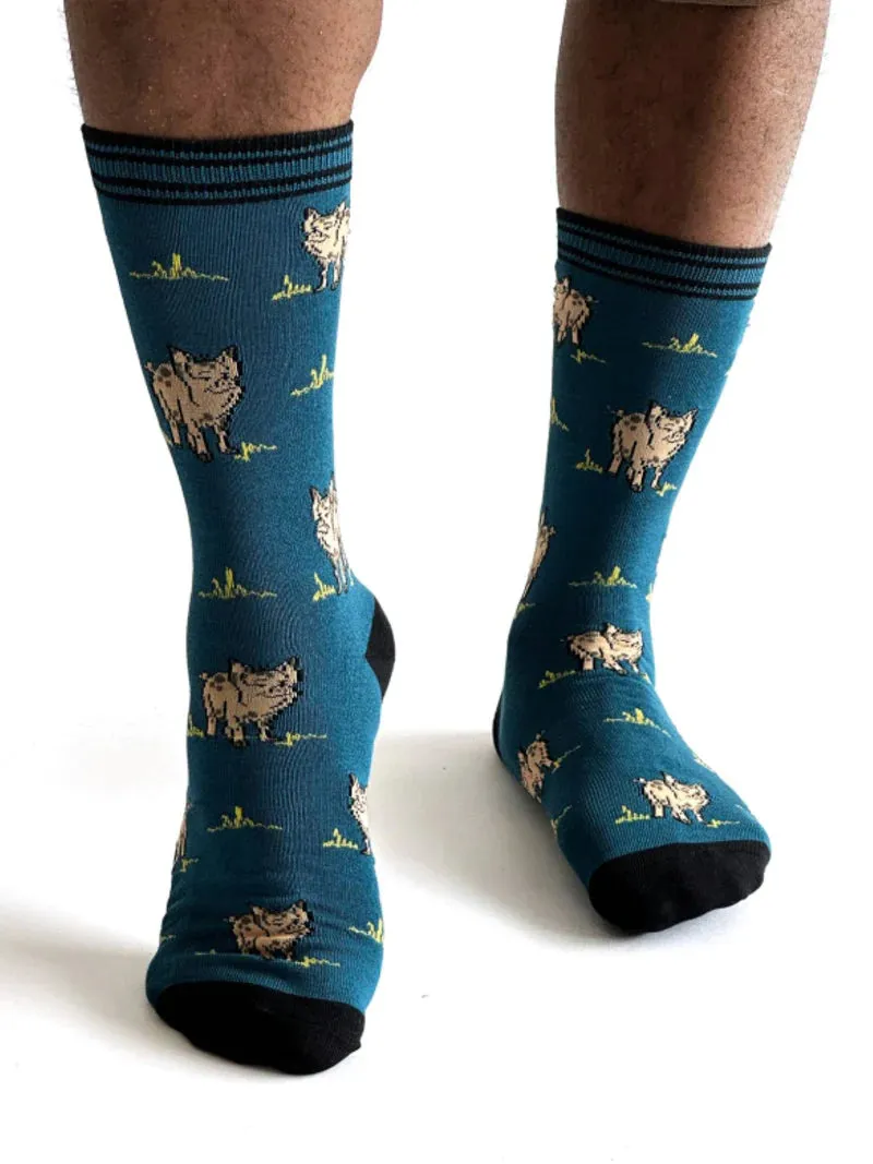 Willem Pig Bamboo Socks in Steel Blue by Thought, Size 7-11