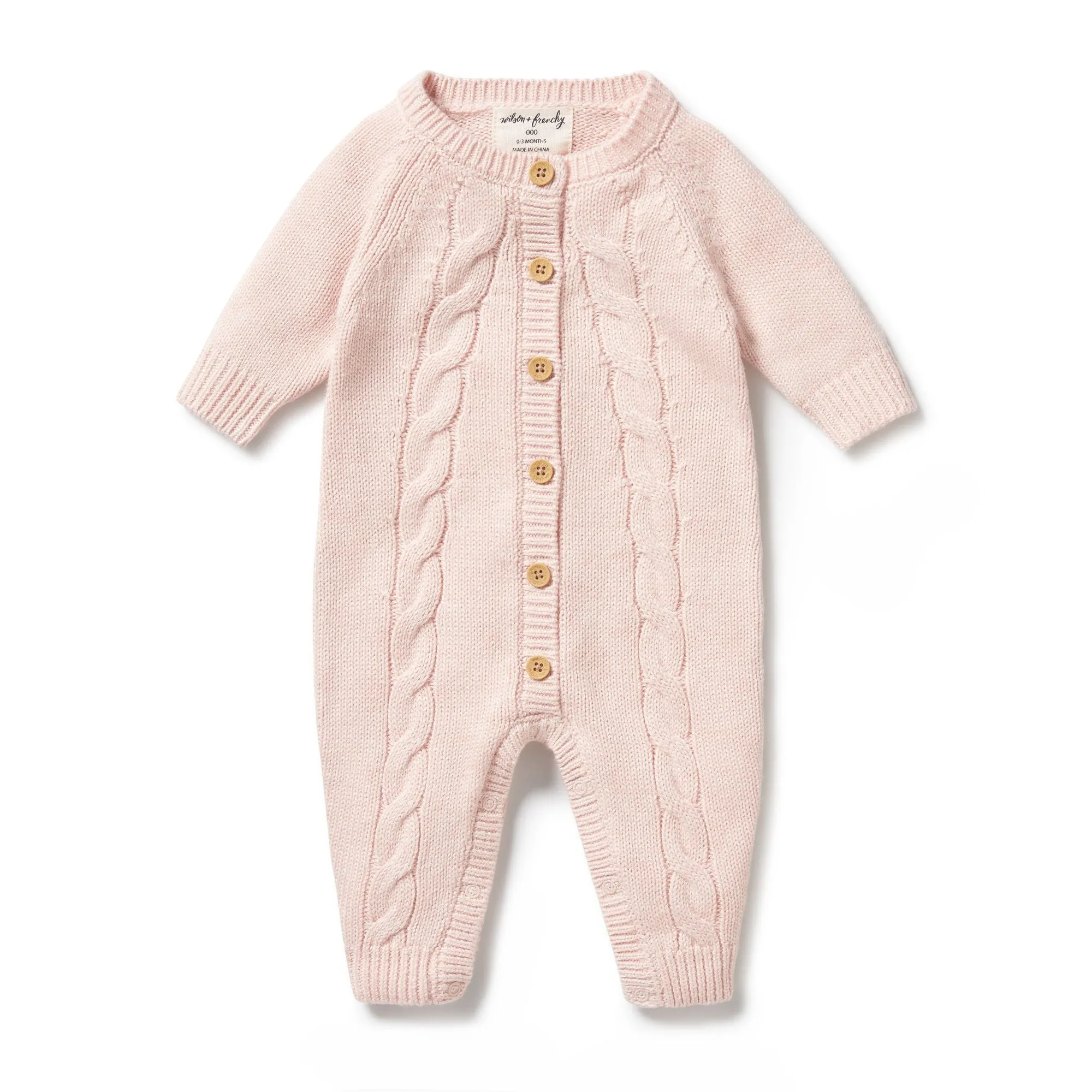 Wilson   Frenchy Knitted Cable Growsuit - Pink