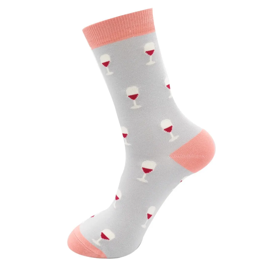 Wine Glass Bamboo Socks in Silver by Miss Sparrow, Size UK 4-7