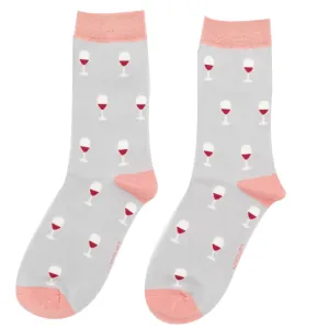 Wine Glass Bamboo Socks in Silver by Miss Sparrow, Size UK 4-7