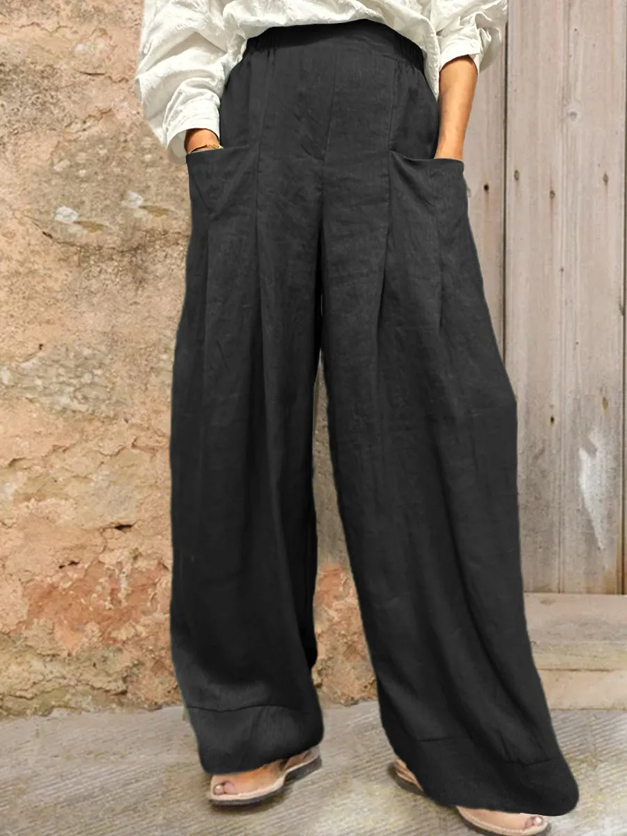 Women's Cotton And Linen Casual Pocket Pants