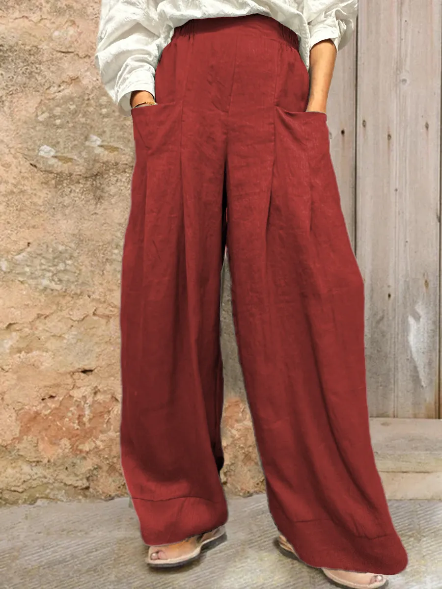 Women's Cotton And Linen Casual Pocket Pants