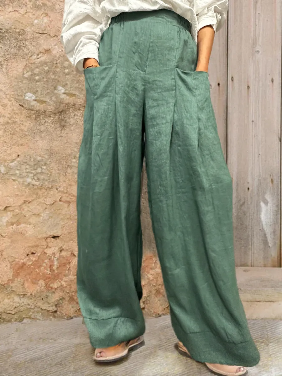 Women's Cotton And Linen Casual Pocket Pants