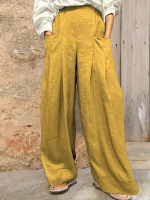 Women's Cotton And Linen Casual Pocket Pants