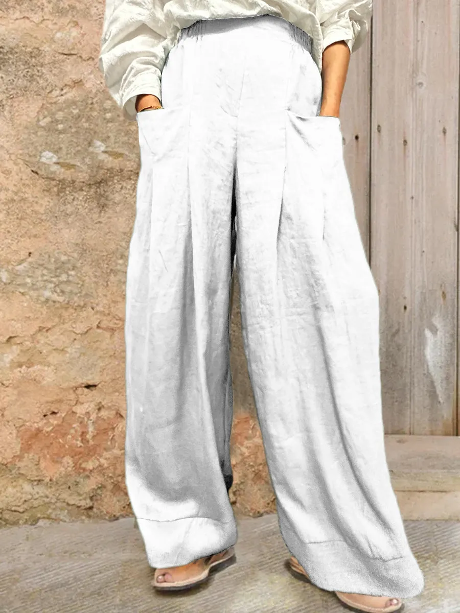 Women's Cotton And Linen Casual Pocket Pants