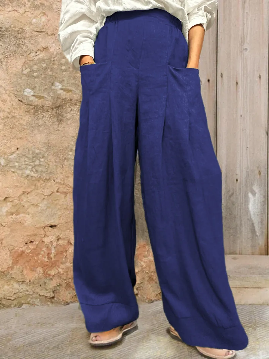 Women's Cotton And Linen Casual Pocket Pants
