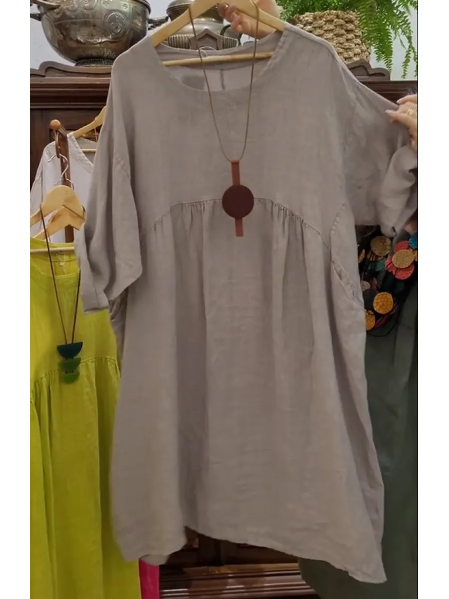 Women's Pocket Cotton and Linen Dress