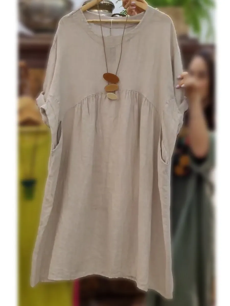 Women's Pocket Cotton and Linen Dress