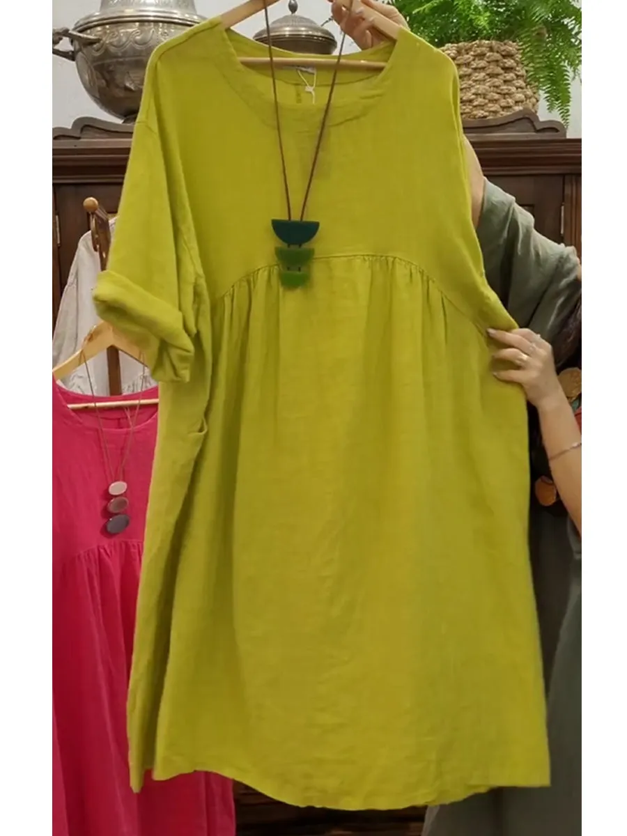 Women's Pocket Cotton and Linen Dress