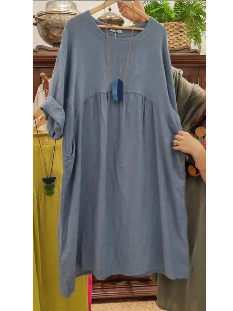 Women's Pocket Cotton and Linen Dress