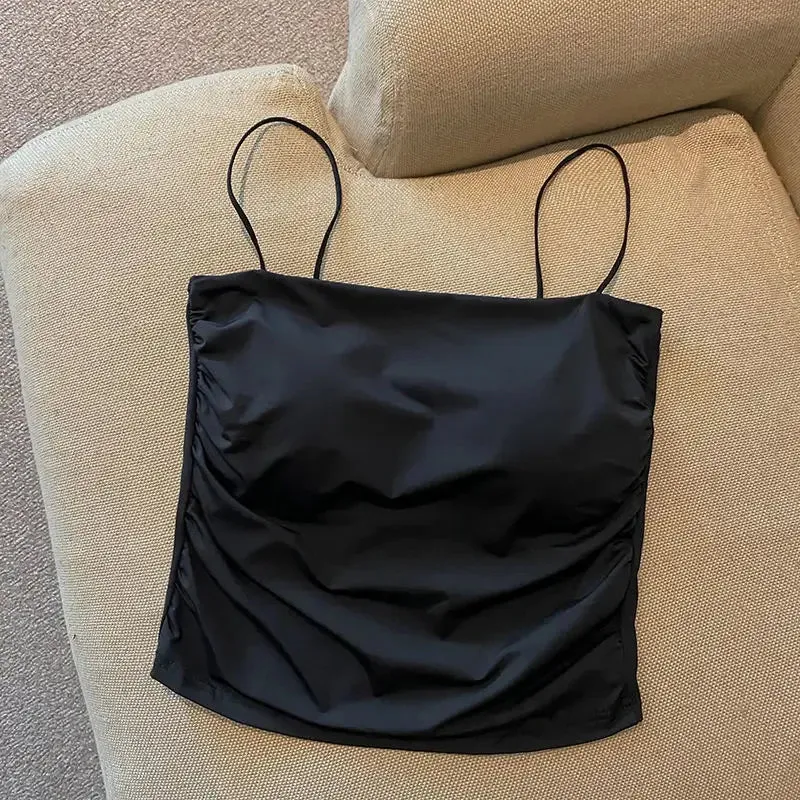 Women's Summer Ice Silk Camisole with Chest Pad, Anti - light, Ideal as Underwear or Short Top