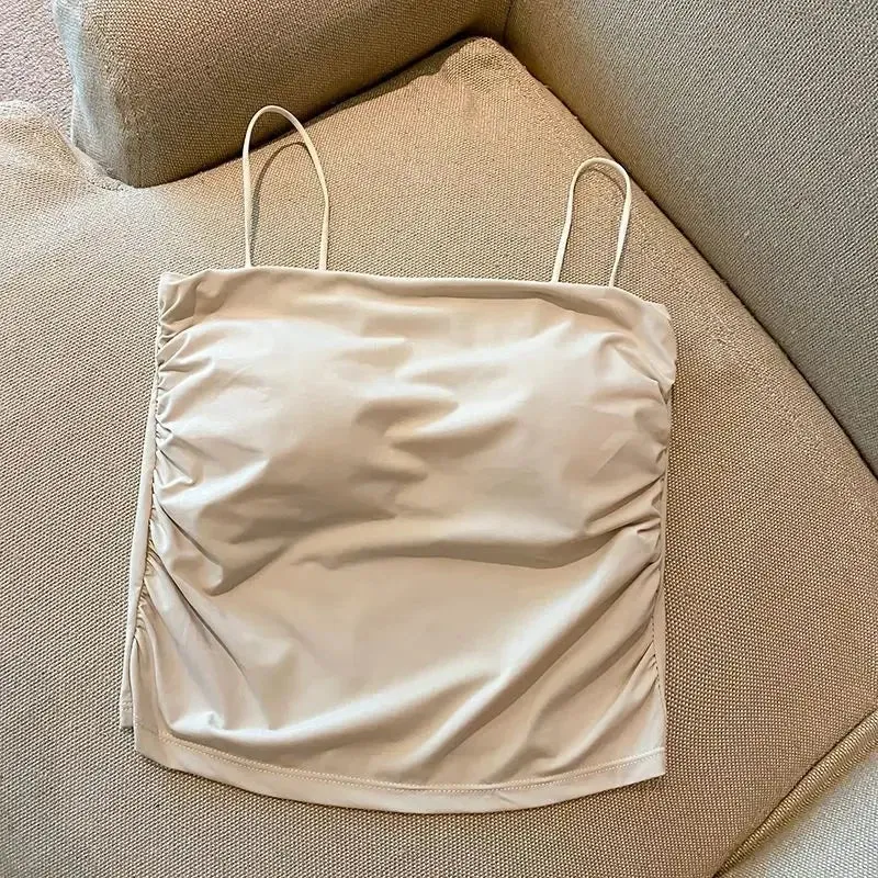 Women's Summer Ice Silk Camisole with Chest Pad, Anti - light, Ideal as Underwear or Short Top