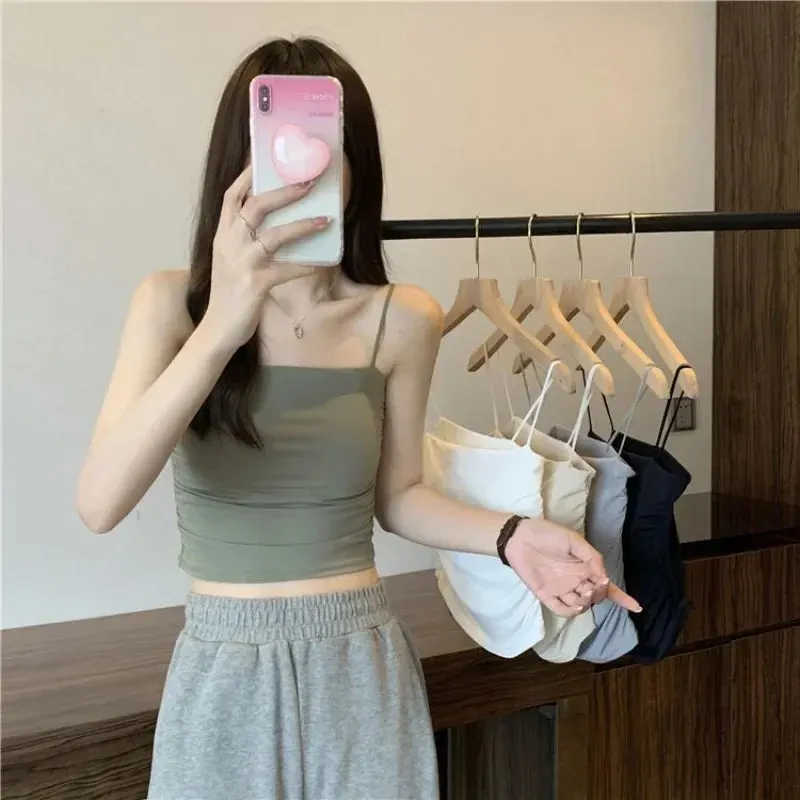 Women's Summer Ice Silk Camisole with Chest Pad, Anti - light, Ideal as Underwear or Short Top