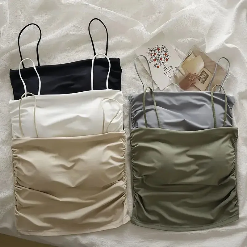 Women's Summer Ice Silk Camisole with Chest Pad, Anti - light, Ideal as Underwear or Short Top