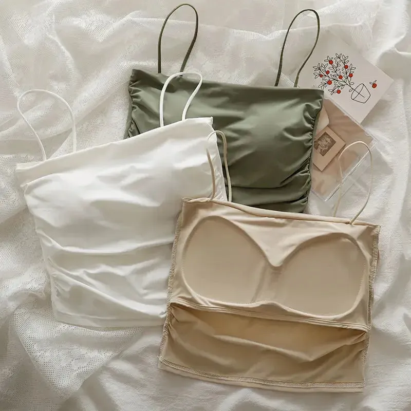 Women's Summer Ice Silk Camisole with Chest Pad, Anti - light, Ideal as Underwear or Short Top