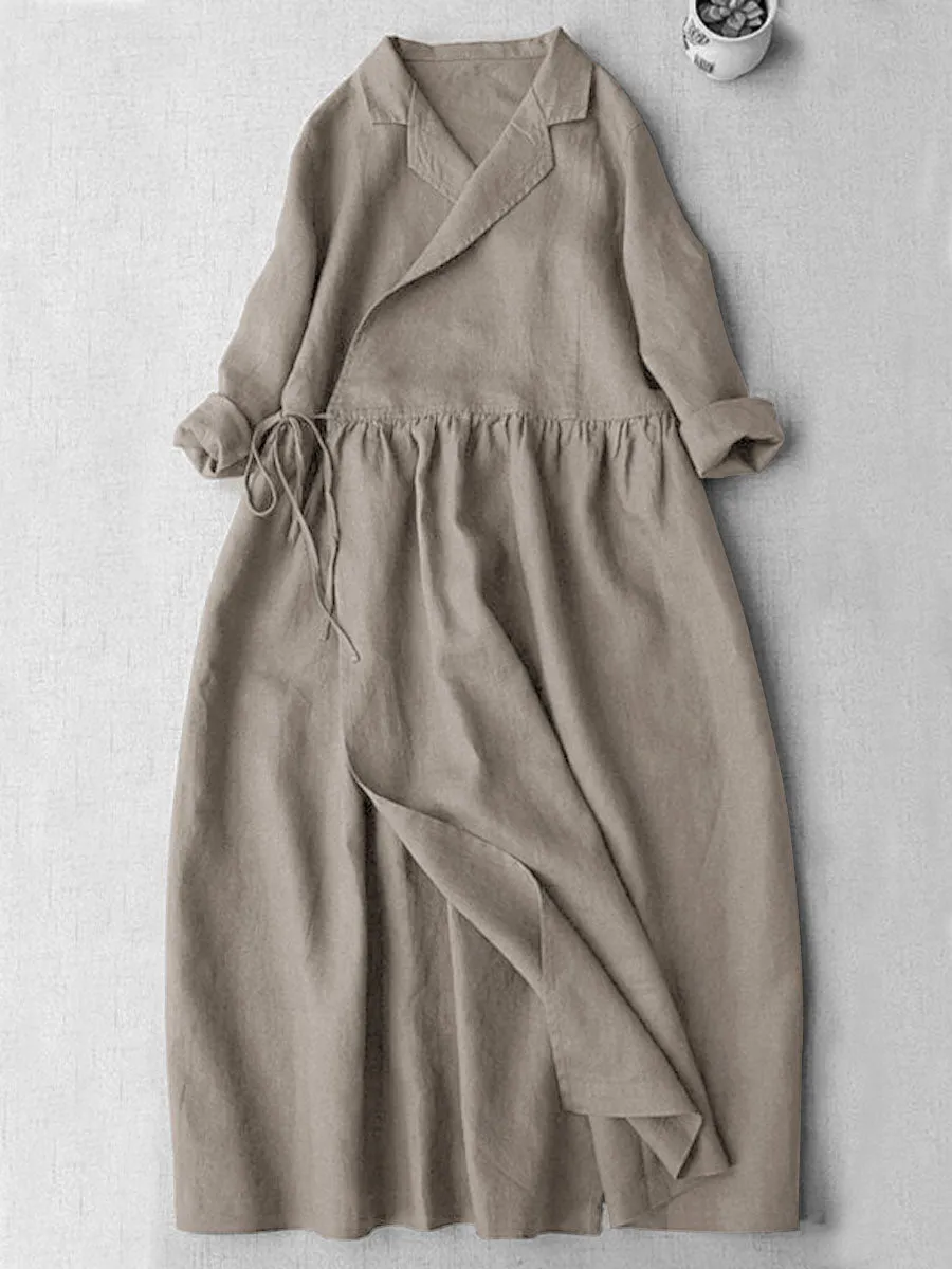 Women's V-Neck Cotton And Linen Pocket Wrap Dress