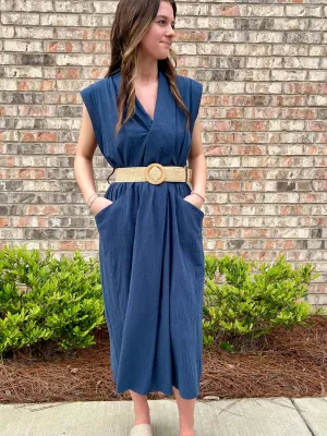 Work outside sleeveless midi dress