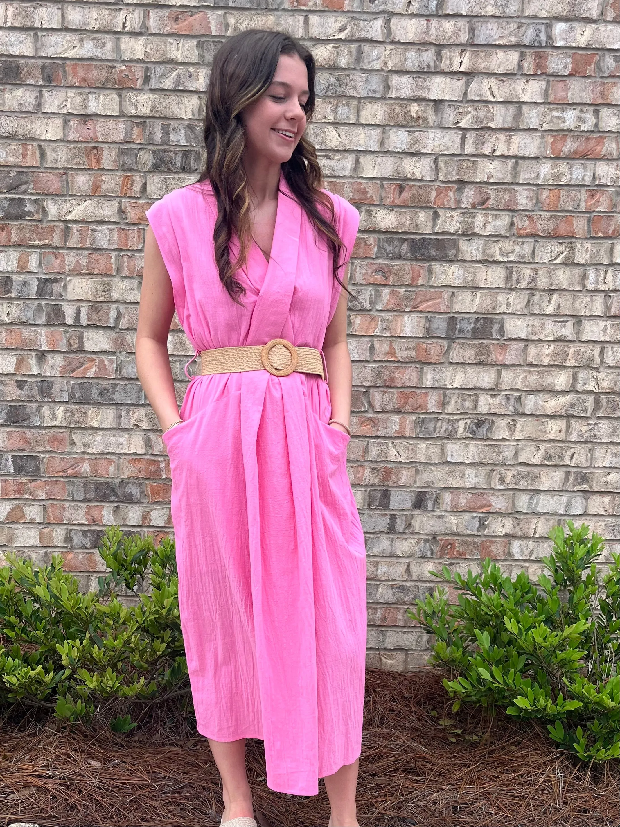 Work outside sleeveless midi dress