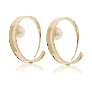 Yellow Gold Endless Hoop with Pearl Anti Clastic Earrings