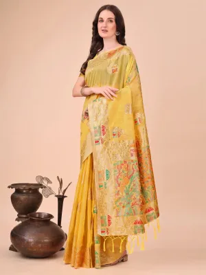 Yellow Linen Cotton Saree
