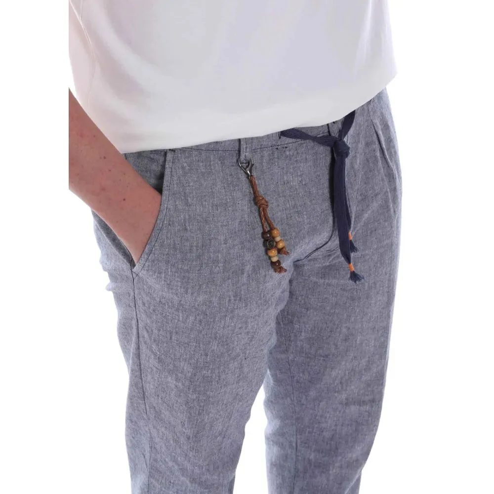Yes Zee Light Blue Linen Men Trouser