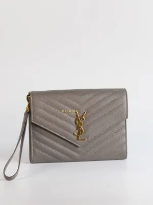 YSL Cassandre Matelasśe Flap Pouch Grey Gold Hardware