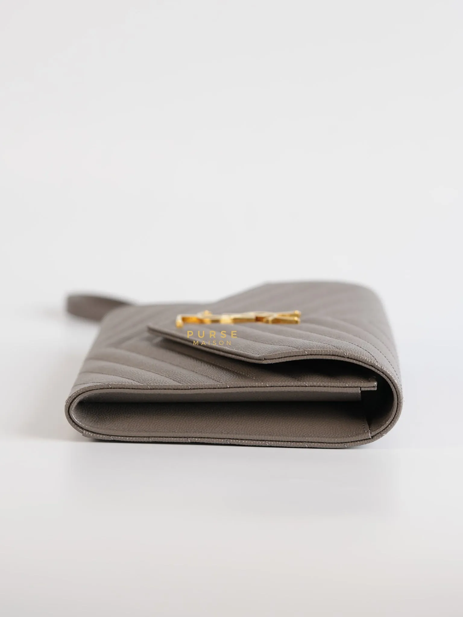 YSL Cassandre Matelasśe Flap Pouch Grey Gold Hardware