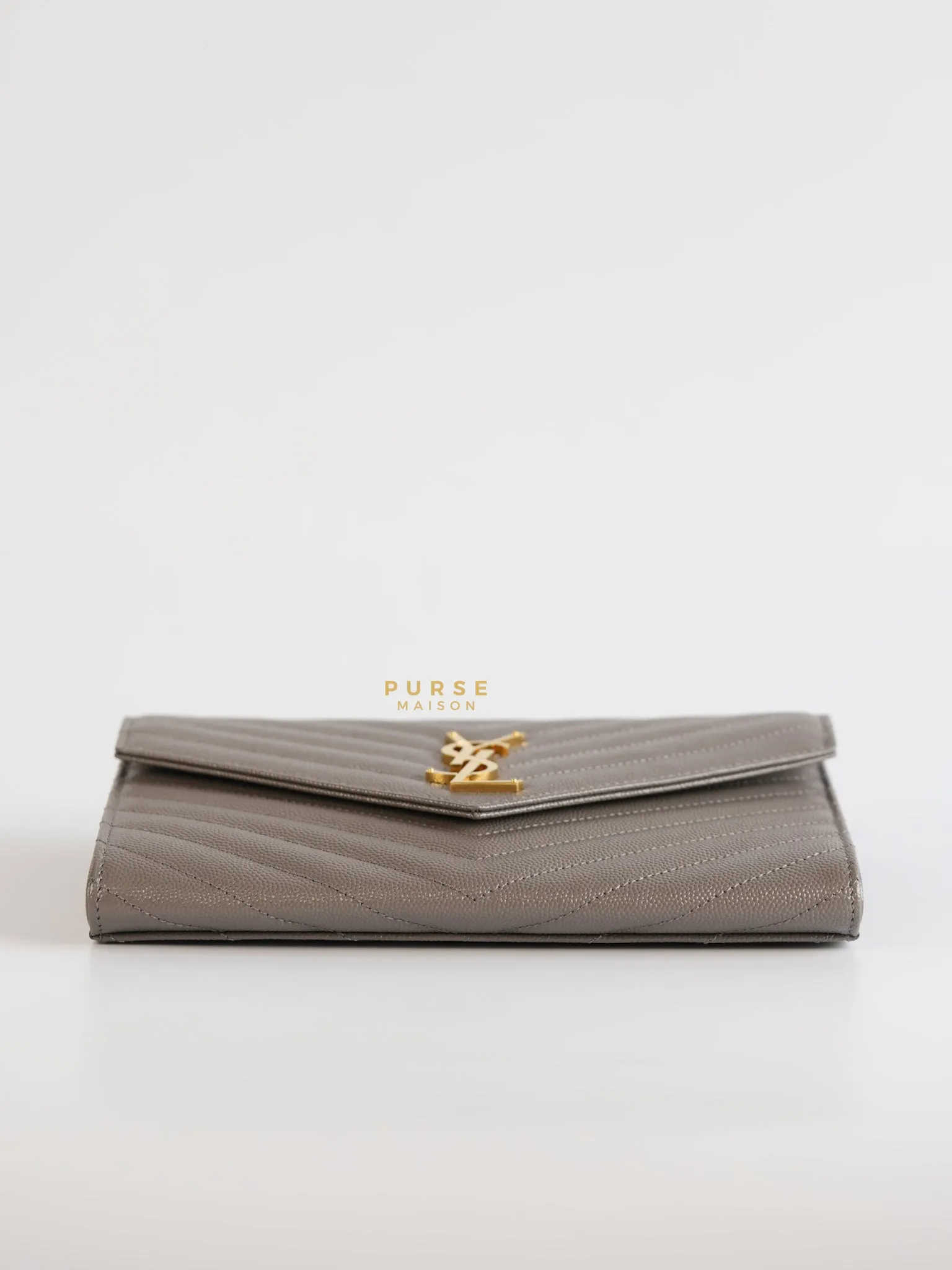 YSL Cassandre Matelasśe Flap Pouch Grey Gold Hardware
