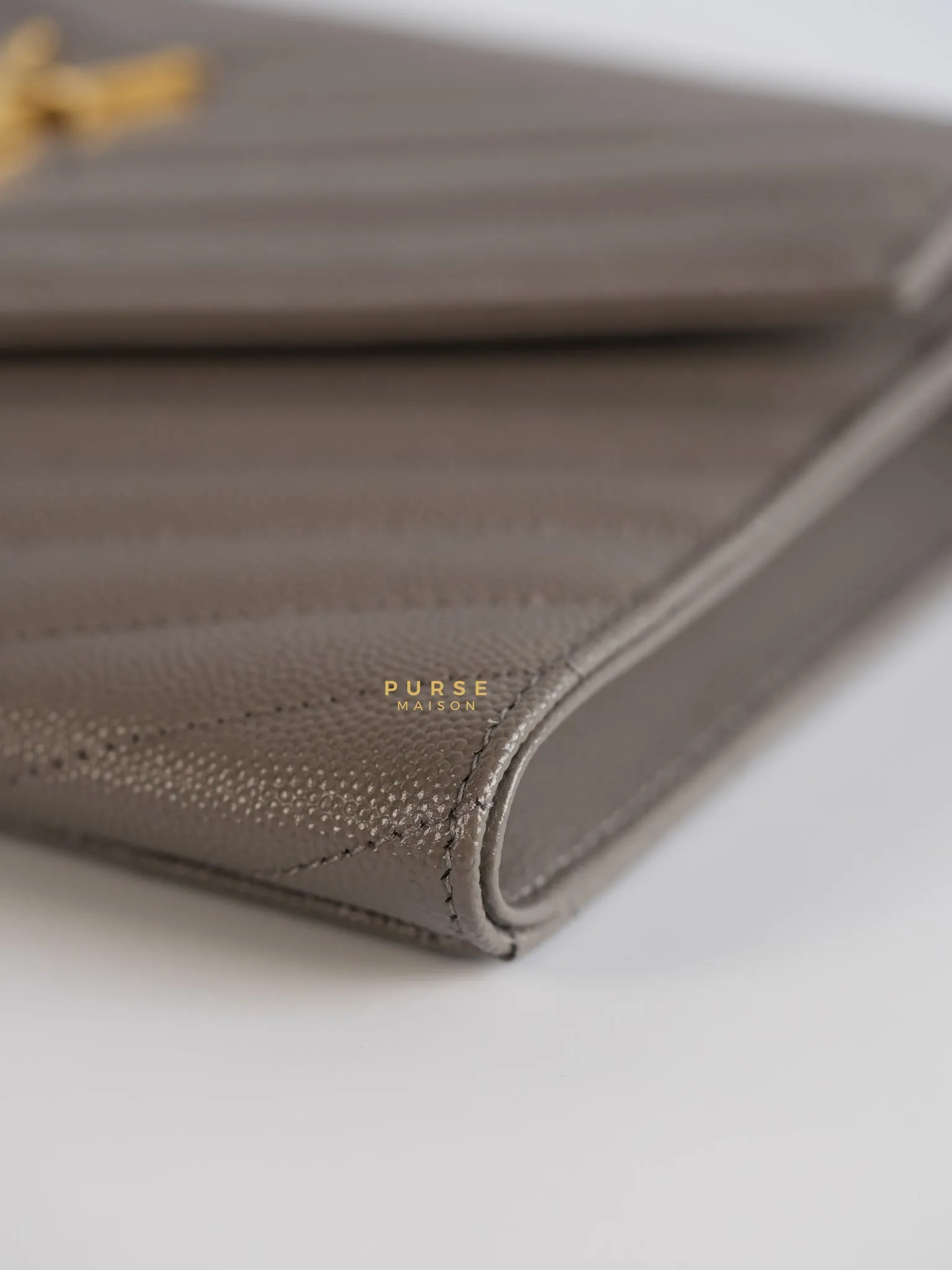 YSL Cassandre Matelasśe Flap Pouch Grey Gold Hardware