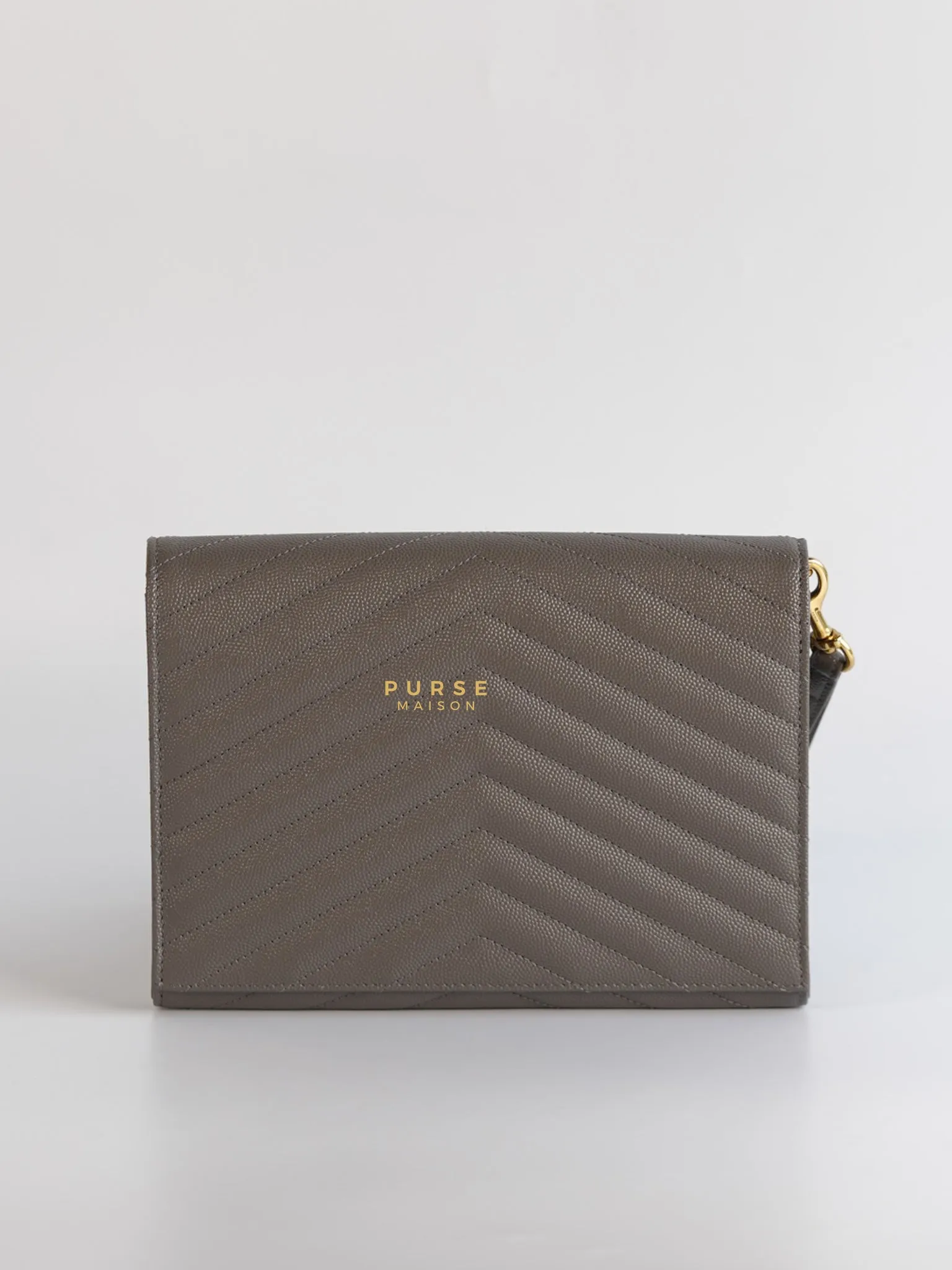 YSL Cassandre Matelasśe Flap Pouch Grey Gold Hardware