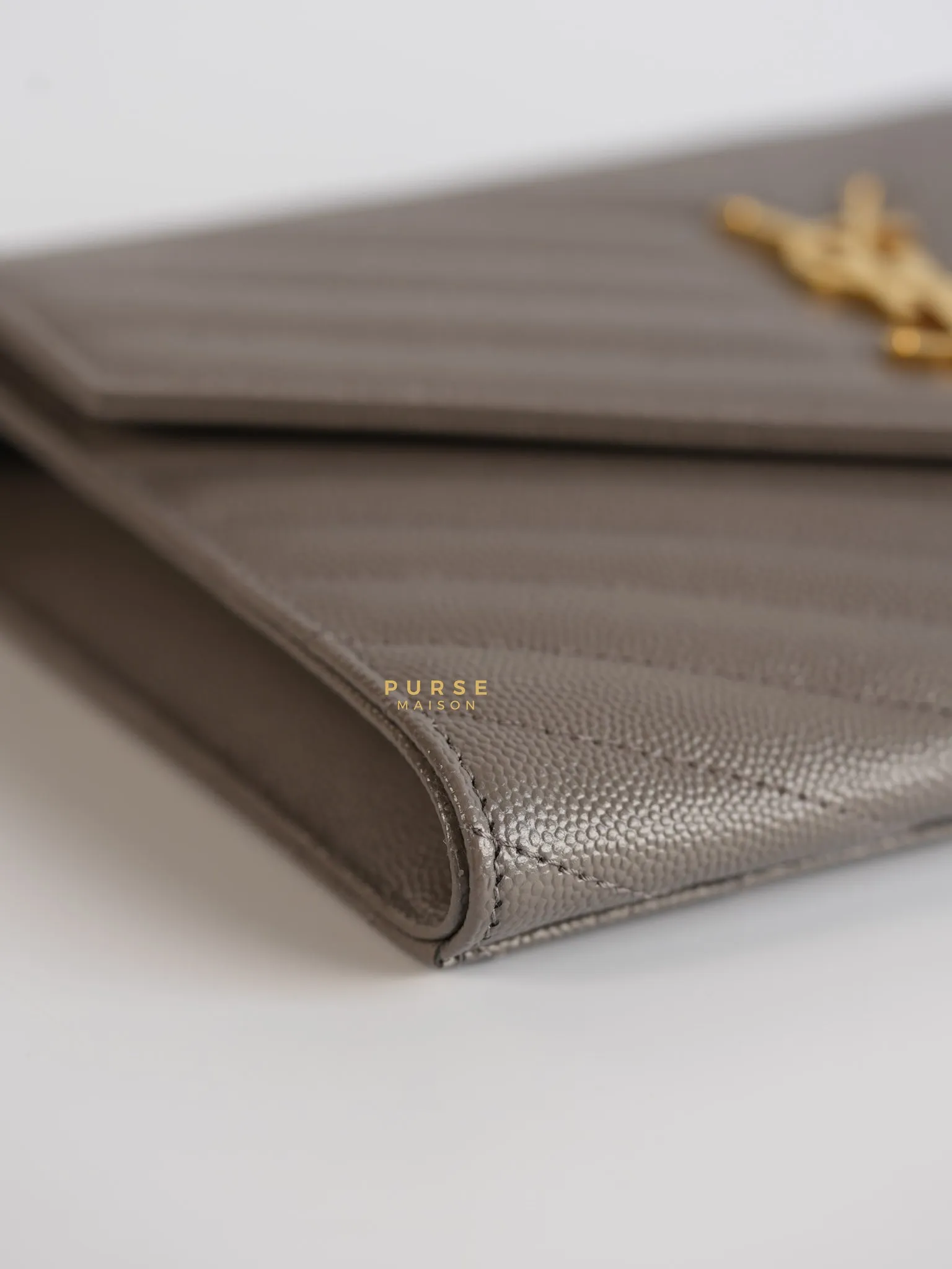 YSL Cassandre Matelasśe Flap Pouch Grey Gold Hardware