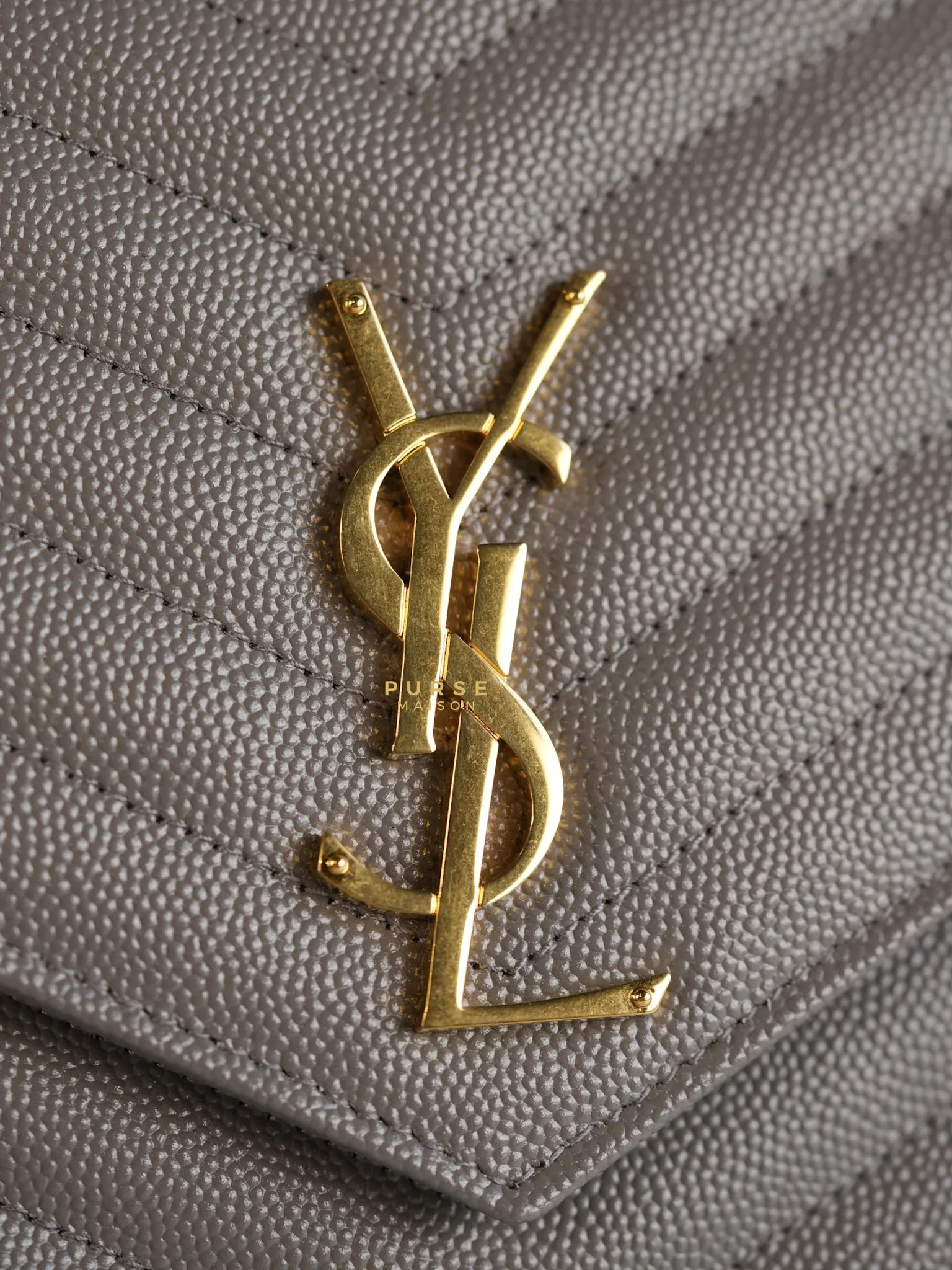 YSL Cassandre Matelasśe Flap Pouch Grey Gold Hardware