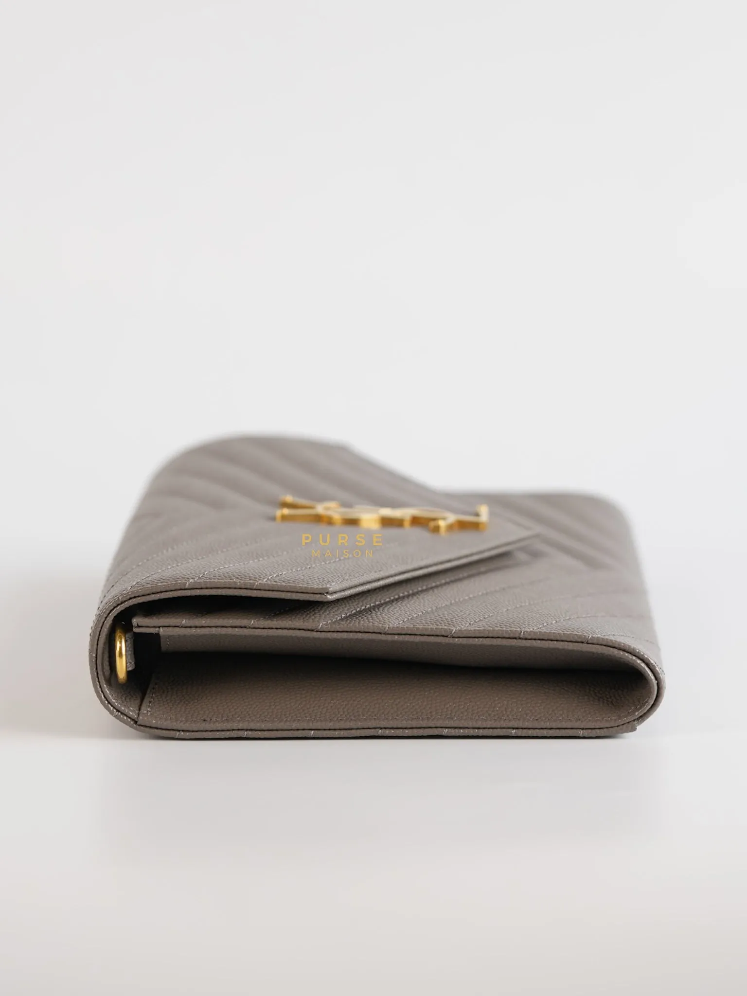 YSL Cassandre Matelasśe Flap Pouch Grey Gold Hardware