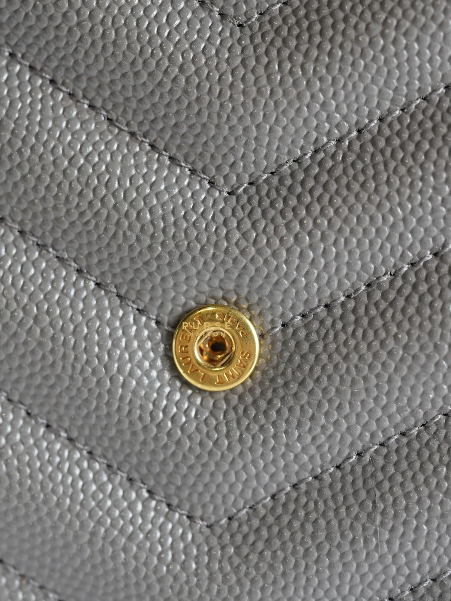 YSL Cassandre Matelasśe Flap Pouch Grey Gold Hardware